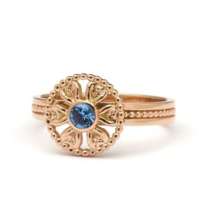 Handcrafted Yellow Gold Blue Topaz Halo Engagement Ring